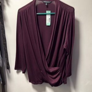 41 Hawthorn Red Wrap Blouse with 3/4 Sleeves